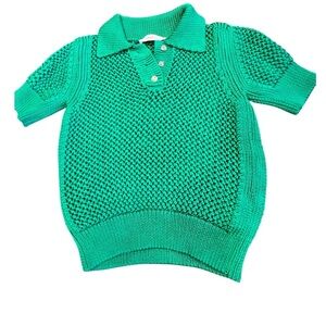ZARA Knit Emerald Green Textured Short-Sleeve Polo Sweater – Size M